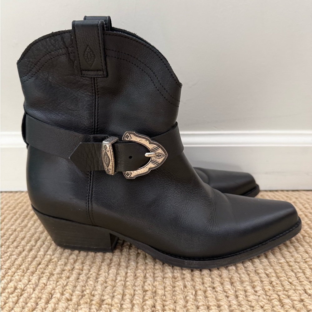 BA&SH black Leather Western Ankle Boots size 38 7M